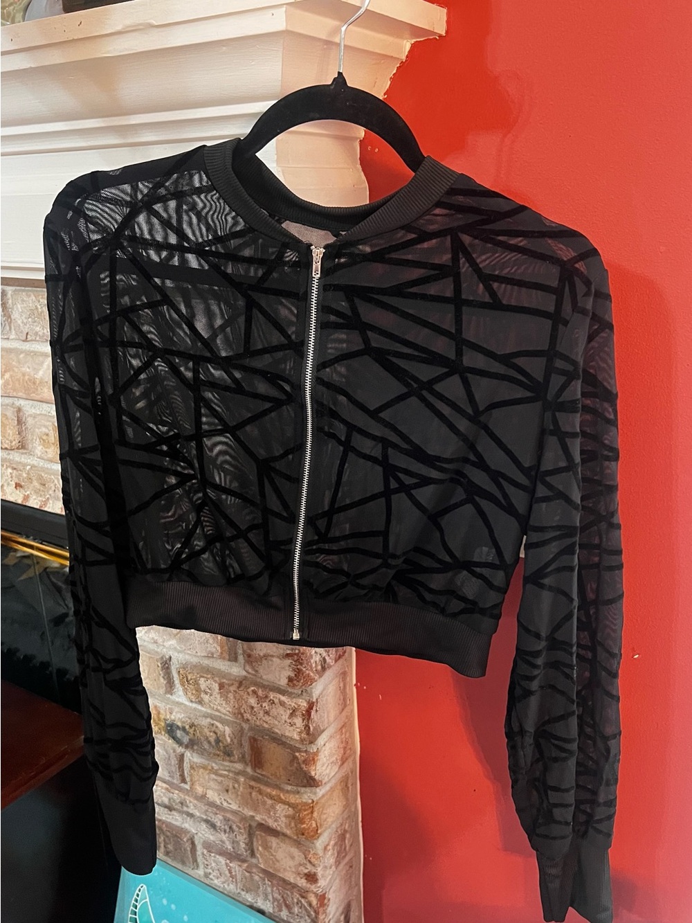 Black Sheer Patterned Bomber Jacket - Women's
